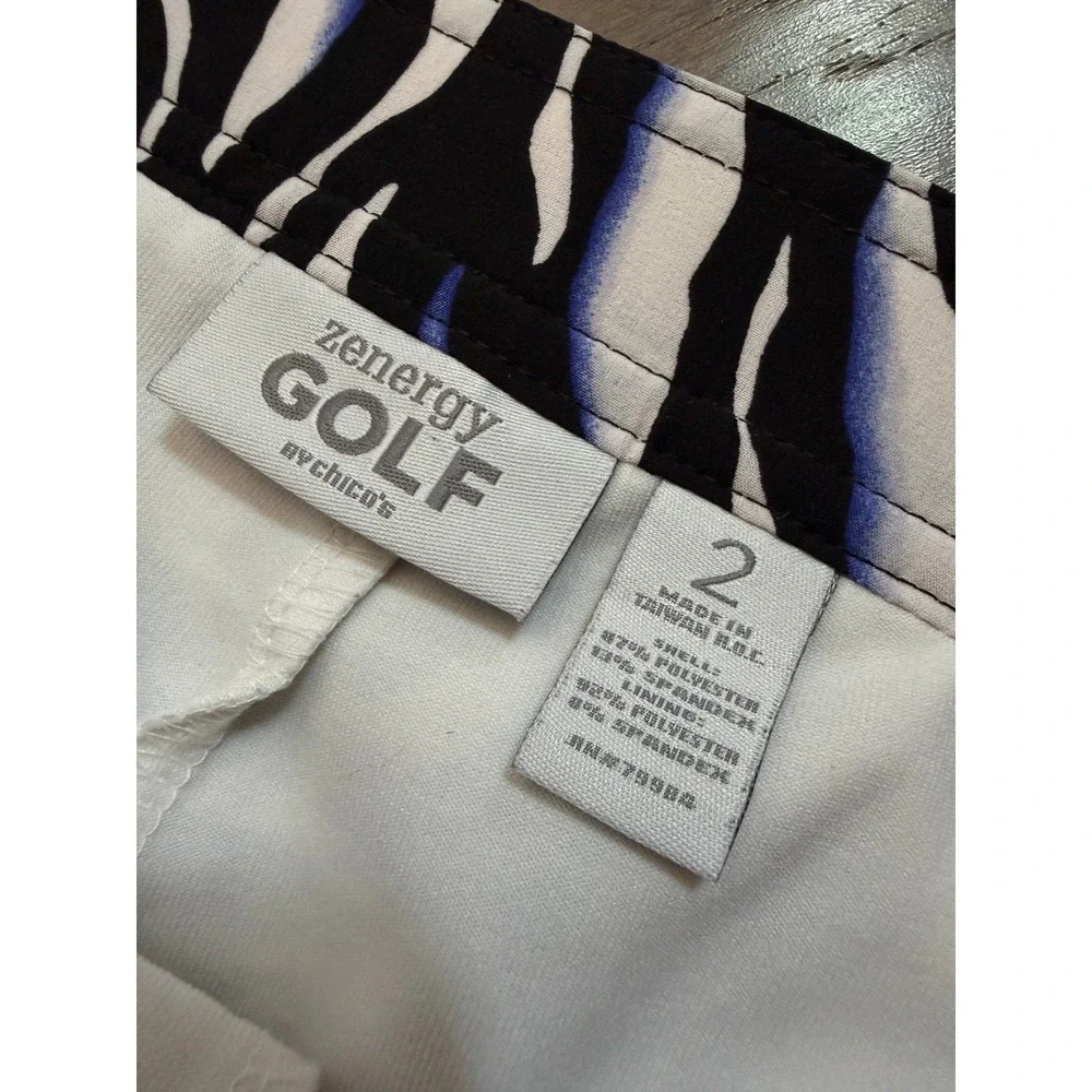 Zenergy Golf by Chicos Zebra Print Skort Black White Blue Active Skirt Size 2 - Picture 2 of 6